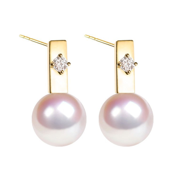 Natural Korean style fashionable fresh Japanese natural seawater pearl earrings summer new style personalized versatile earrings