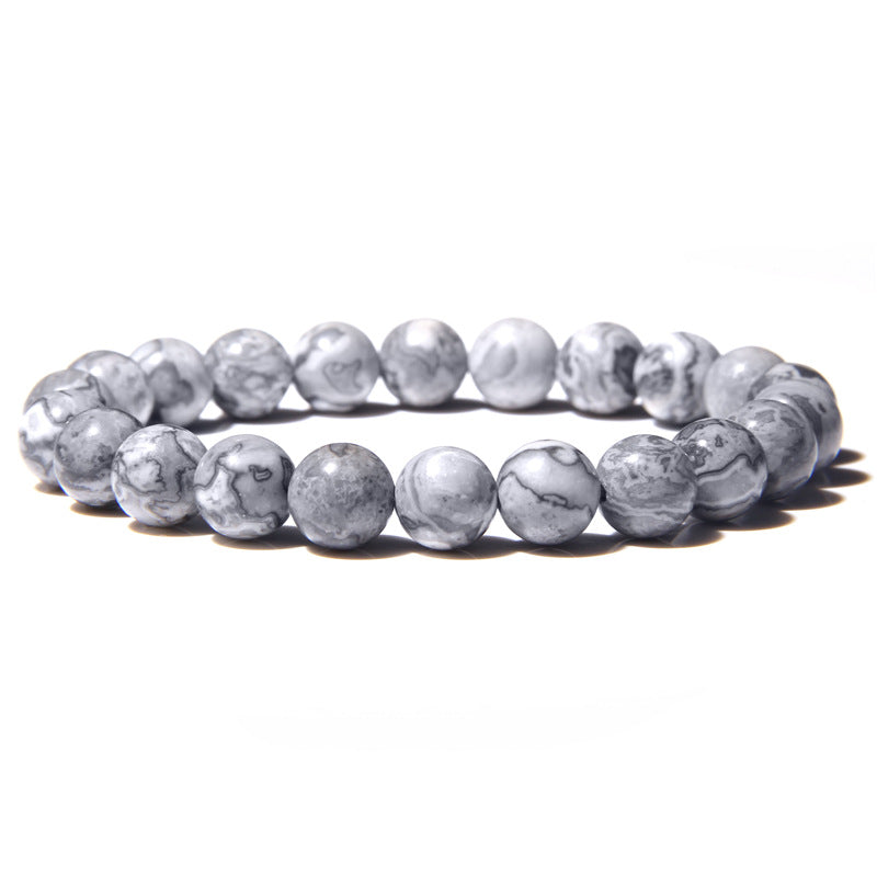 Natural Stone explosion models 8mm natural stone bead bracelet male white turquoise elastic bracelet