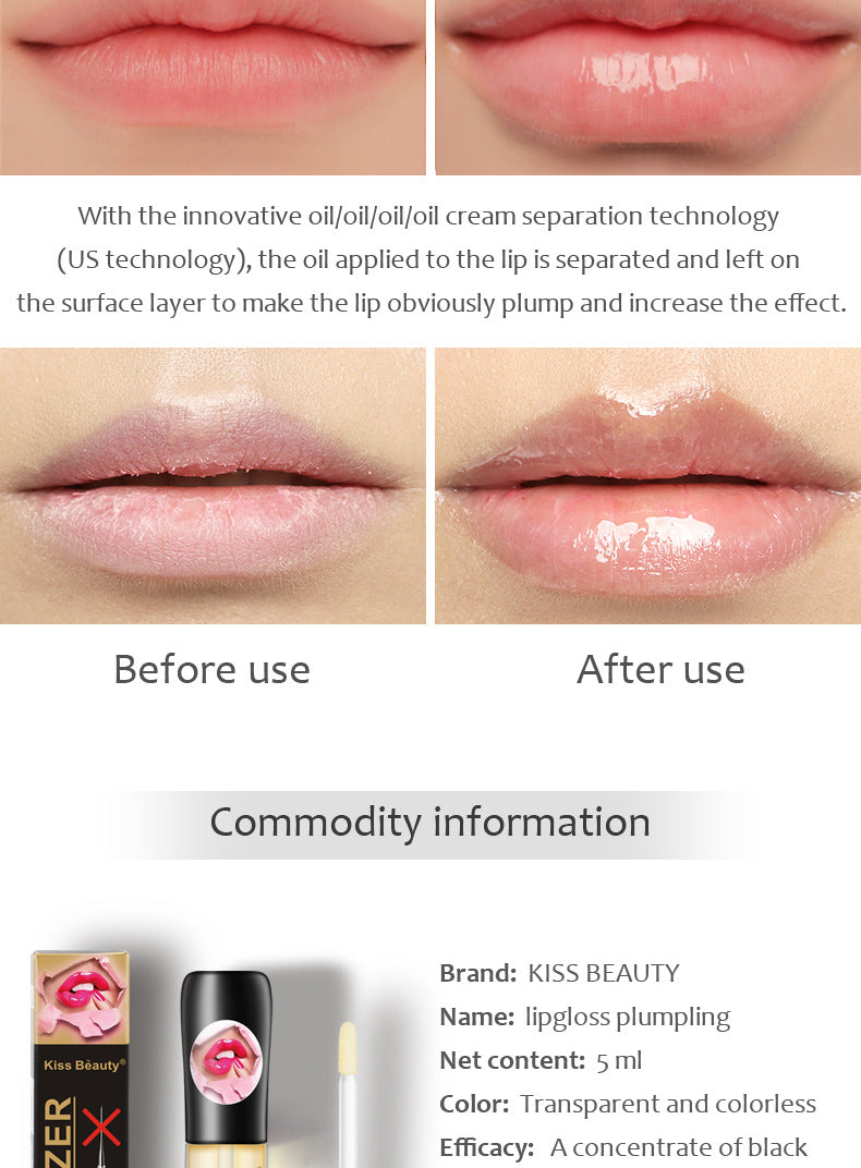 Natural transparent lip plumping enhances lip elasticity and dilutes lip lines lip plumping oil