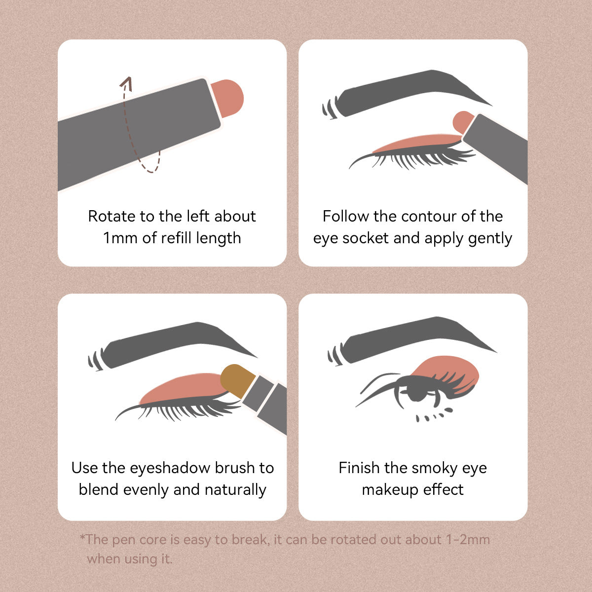 Lazy eye shadow stick double-headed rotatable with brush head not easy to smudge colored soft waxy pearlescent eye shadow