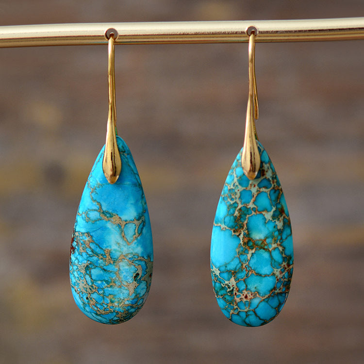 Natural Stone new style Bohemian emperor stone drop pendant earrings Ins jewelry jewelry