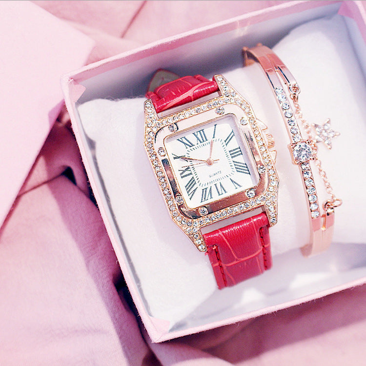 Women Diamond Watch Starry Luxury Bracelet Set Watches Ladies Casual Leather Band Quartz Wristwatch Female Clock Zegarek Damski