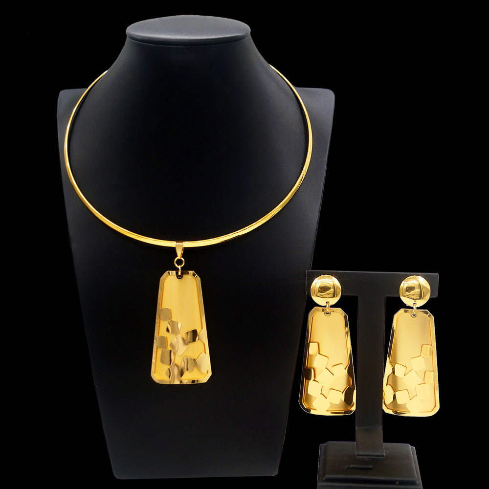 Electroplated copper alloy 24K jewelry set two-piece necklace and earrings for women