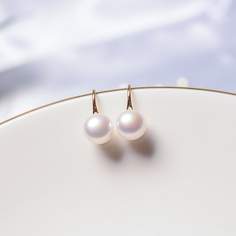 Strong light natural freshwater pearl earrings light luxury temperament 925 sterling silver gold-plated silver high-heeled shoes earhook earrings for women
