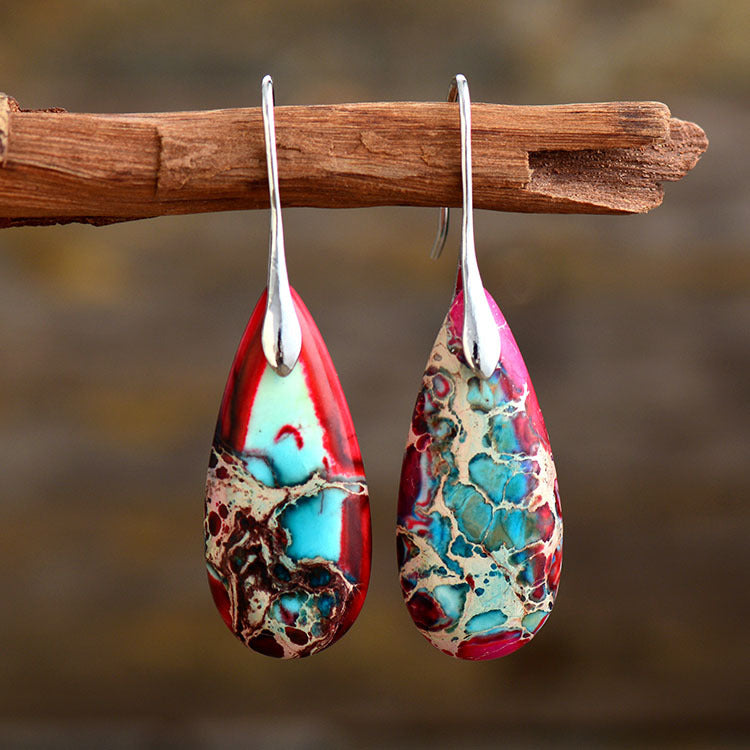 Natural Stone new style Bohemian emperor stone drop pendant earrings Ins jewelry jewelry