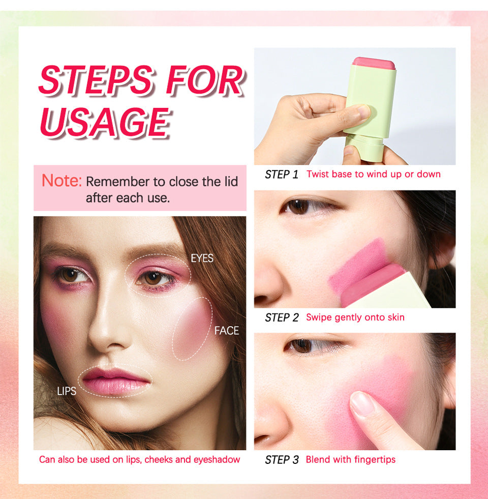 new blush cream red pink natural moisturizing lip and cheek blush stick smear blush