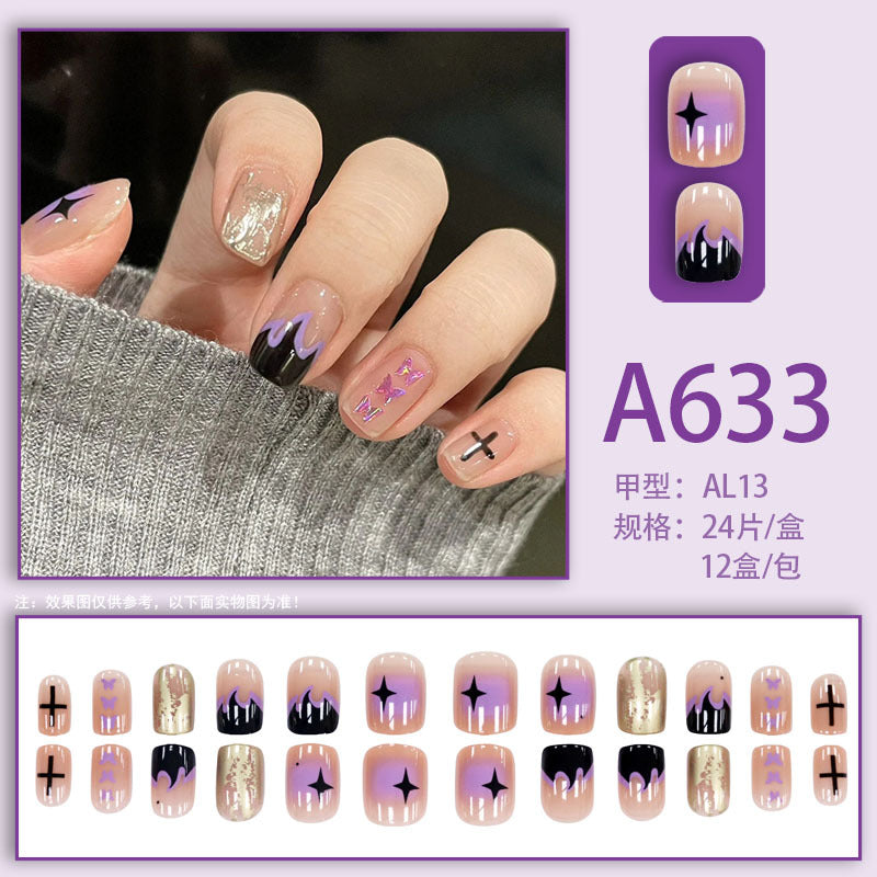 Summer and autumn gentle and simple pure lust style wearable nail patches printed solid color French style removable manicure fake nail patches
