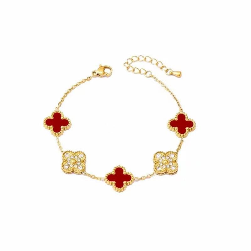 Natural Mother-of-pearl popular five-leaf clover bracelet titanium steel gold-plated 18k diamond double-sided mother-of-pearl bracelet hand jewelry