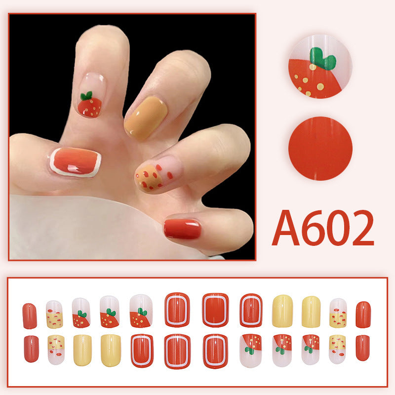 Summer and autumn gentle and simple pure lust style wearable nail patches printed solid color French style removable manicure fake nail patches