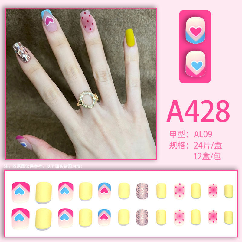 Wearable manicure nail pieces blooming French ins Aurora removable fake nails bow frosted ice transparent small clear