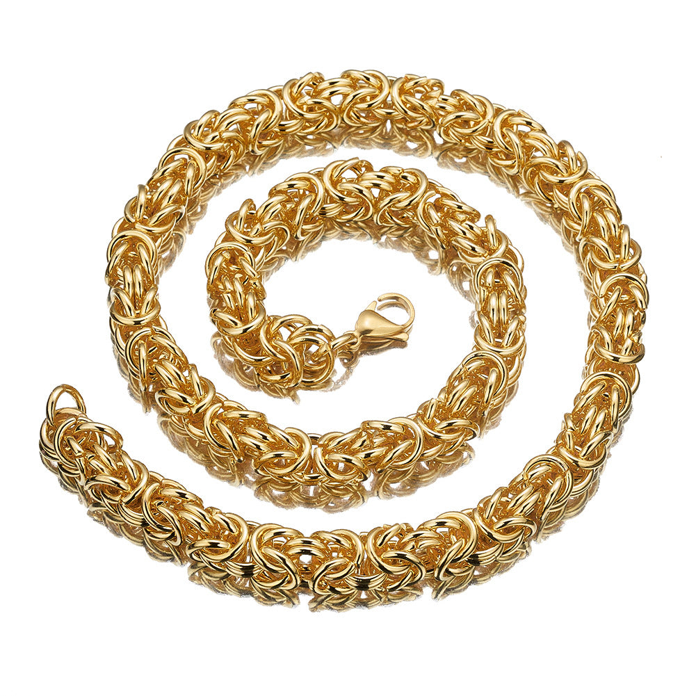 8mm Width Stainless Steel Single Circle Chain Men's Necklace Centipede Chain with Titanium Steel Gold Pendant Jewelry