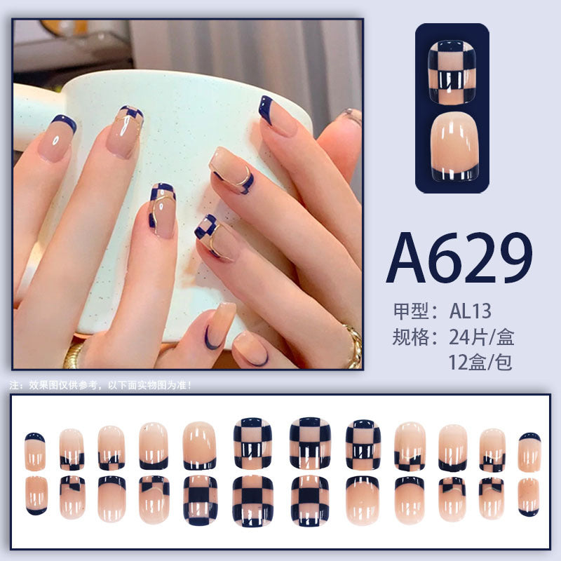 Summer and autumn gentle and simple pure lust style wearable nail patches printed solid color French style removable manicure fake nail patches