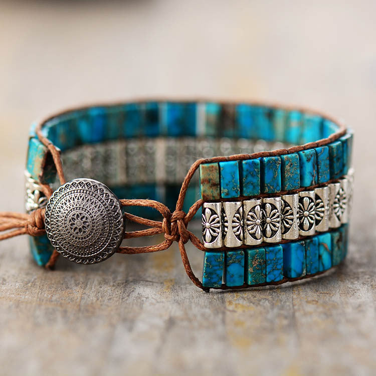 Natural Stone Handmade Beaded Bracelet Emperor Stone Antique Metal Bead Braided Popular Jewelry