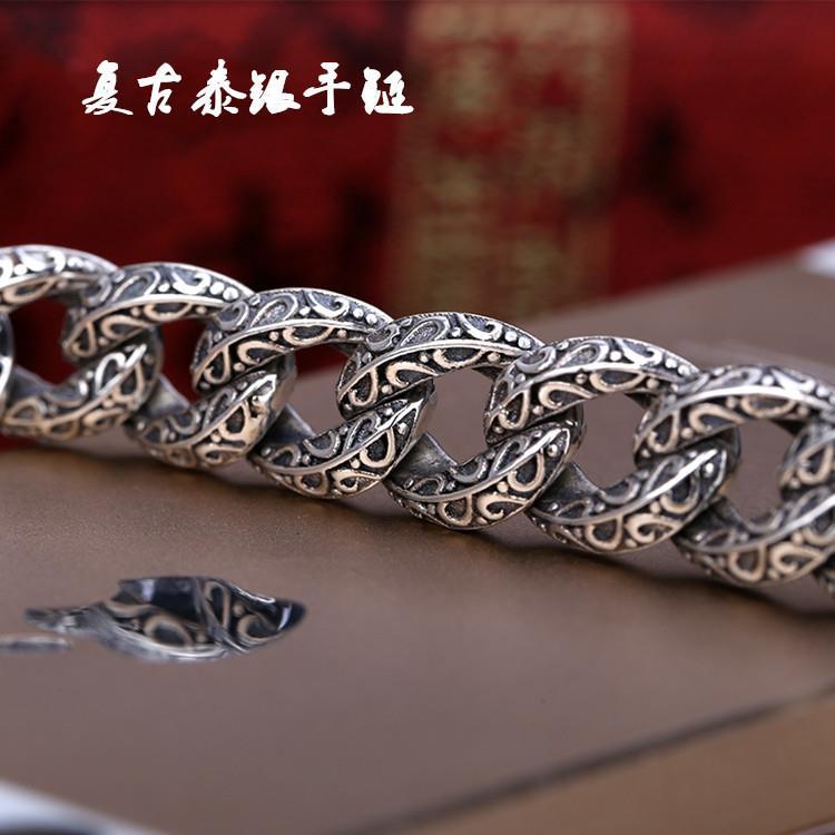 925 silver bracelet 925 silver auspicious rattan bolt bracelet hollow carved men's fashion domineering jewelry personality