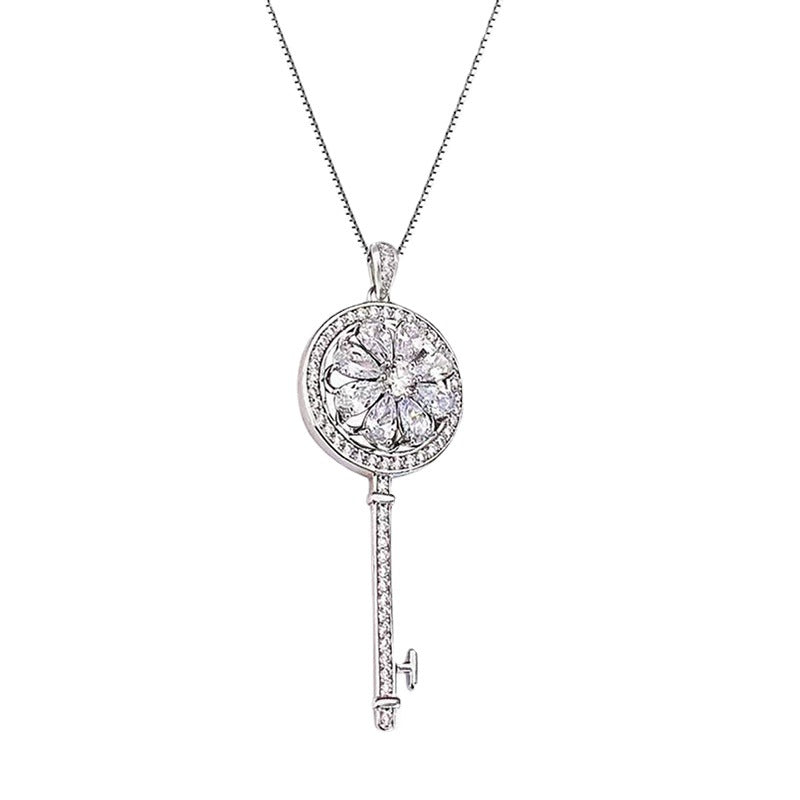 New Happiness Door Key Rotatable Pendant Clavicle Chain Titanium Steel Necklace Women's Non-fading Jewelry