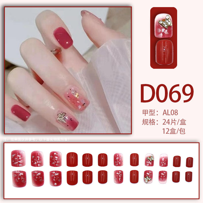 Wearable nails, fake nails, long water drops, European and American manicure, colorful small manicure tools, finished ladder-shaped nails cute cow-liked