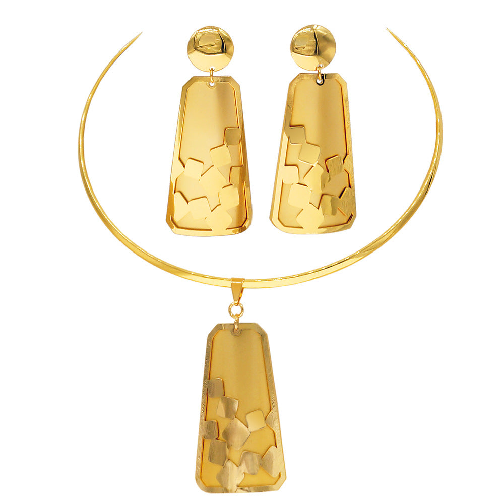 Electroplated copper alloy 24K jewelry set two-piece necklace and earrings for women