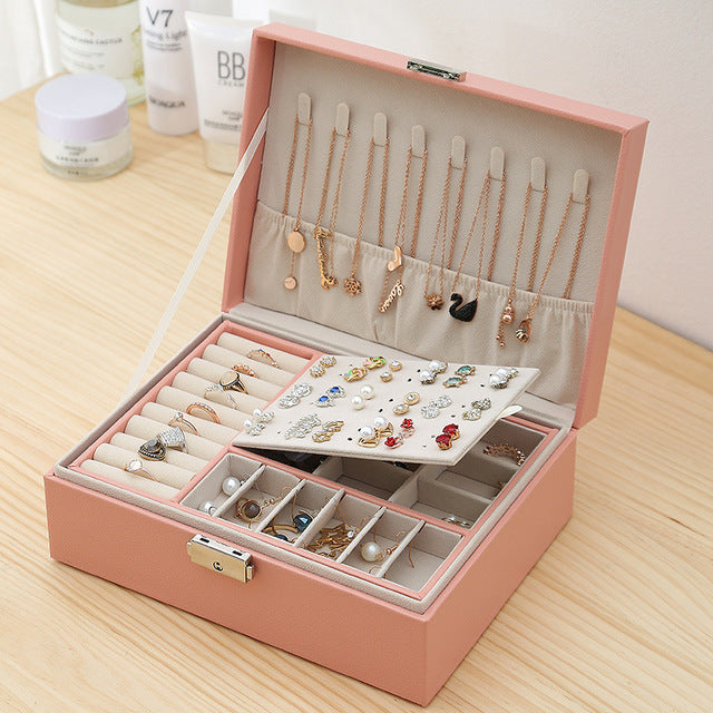Storage Box Double Leather Jewelry Box Jewelry Storage Box Multifunctional Large Jewelry Box PU Necklace Jewelry Box DQ