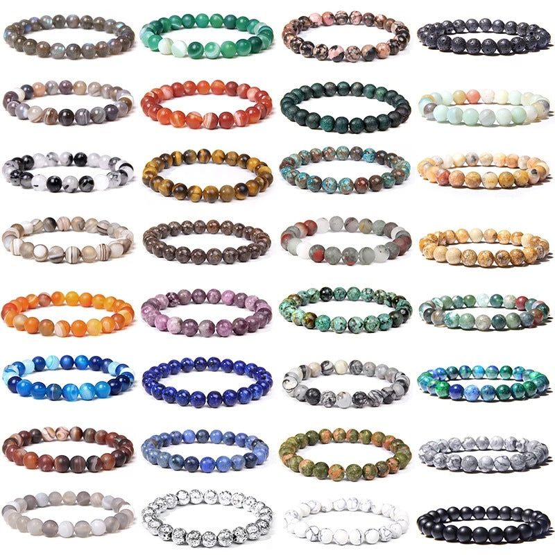 Natural Stone explosion models 8mm natural stone bead bracelet male white turquoise elastic bracelet