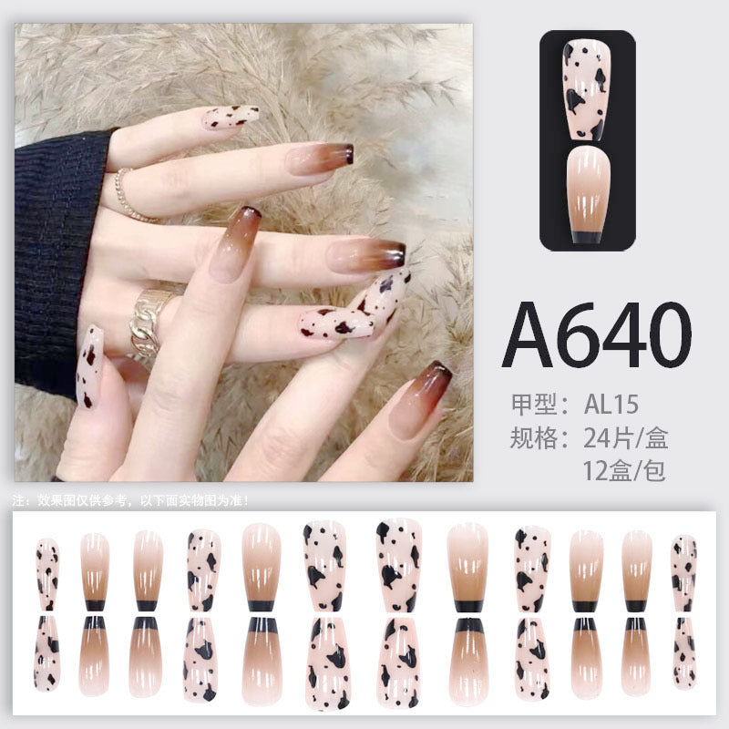 Summer and autumn gentle and simple pure lust style wearable nail patches printed solid color French style removable manicure fake nail patches