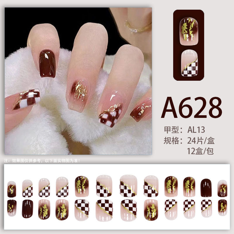 Summer and autumn gentle and simple pure lust style wearable nail patches printed solid color French style removable manicure fake nail patches