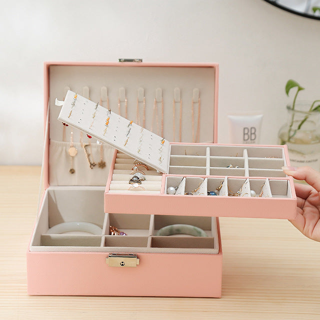 Storage Box Double Leather Jewelry Box Jewelry Storage Box Multifunctional Large Jewelry Box PU Necklace Jewelry Box DQ