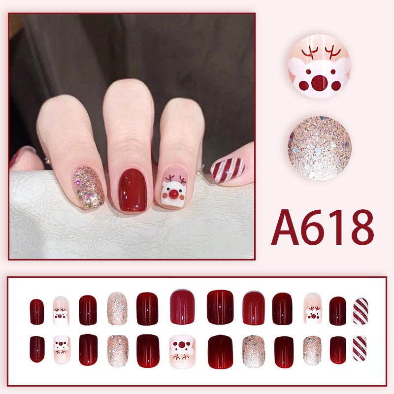 Summer and autumn gentle and simple pure lust style wearable nail patches printed solid color French style removable manicure fake nail patches