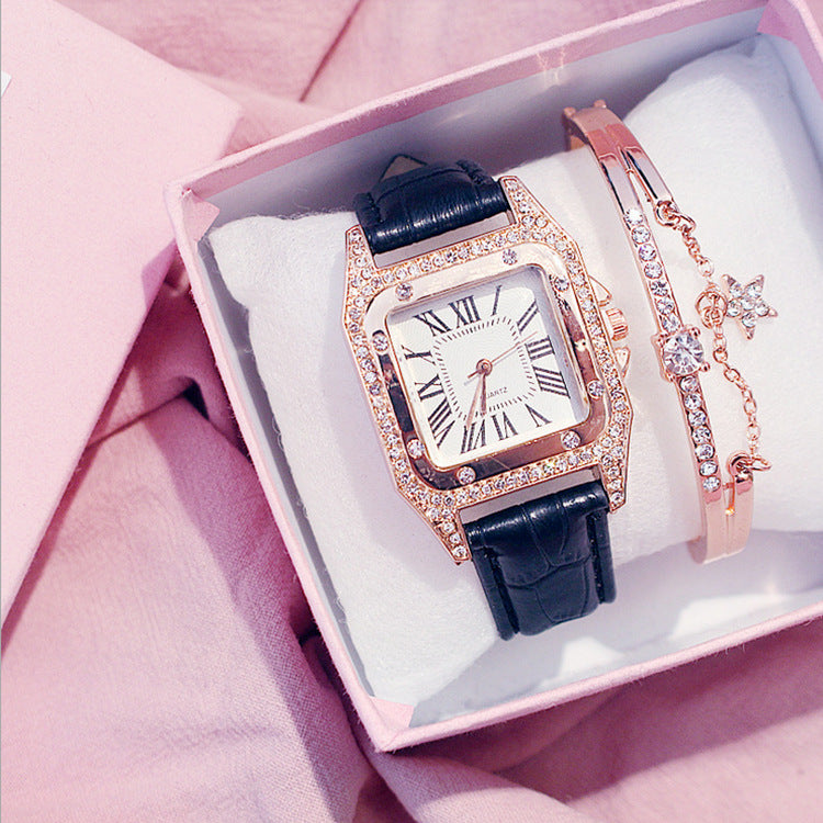 Women Diamond Watch Starry Luxury Bracelet Set Watches Ladies Casual Leather Band Quartz Wristwatch Female Clock Zegarek Damski