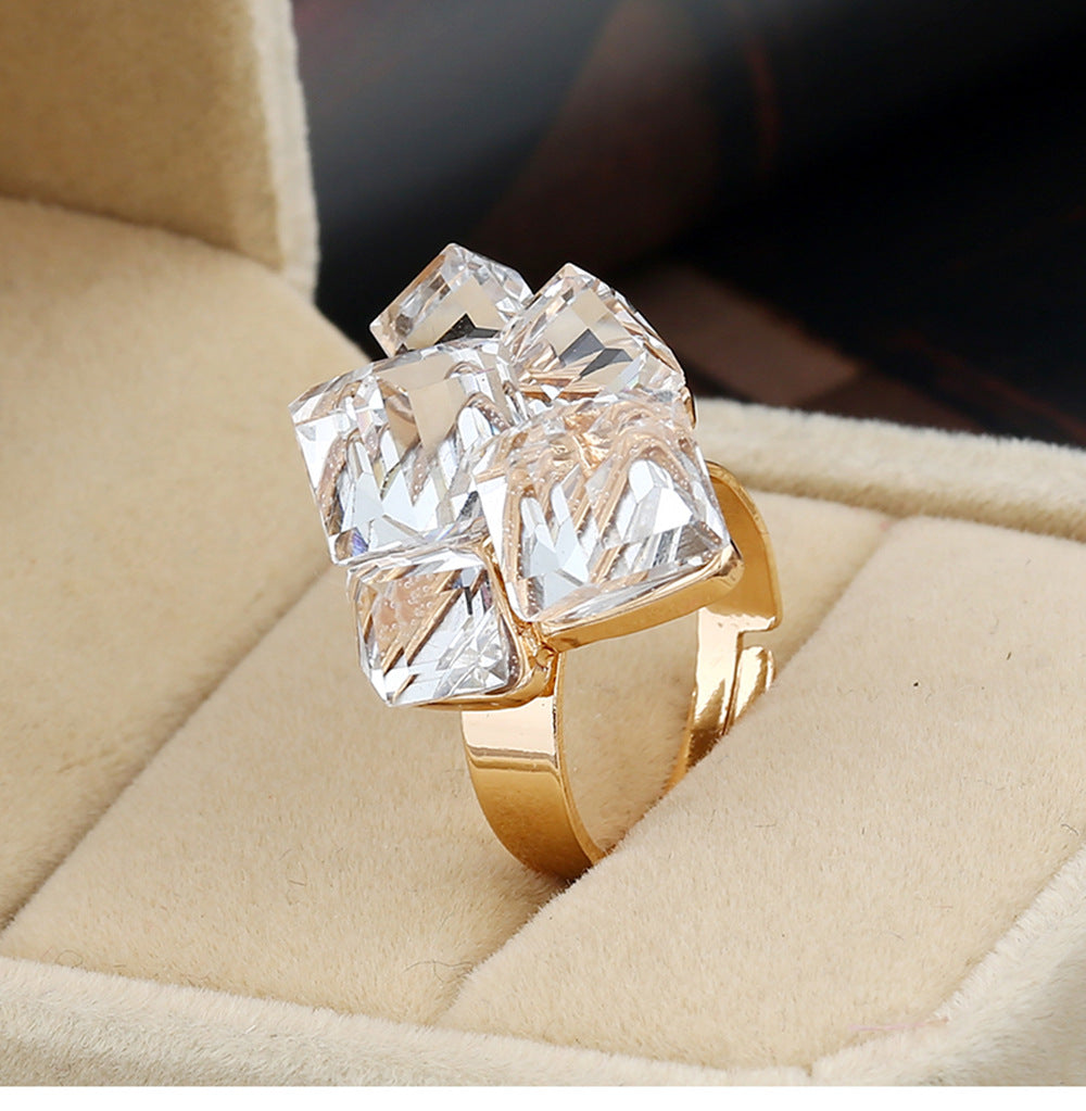 Crystal single crystal open ring independently packaged boutique accessories geometric alloy ring men ladies