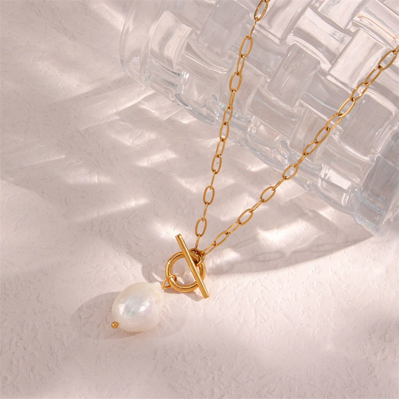 Natural baroque freshwater pearl necklace stainless steel necklace square chain necklace jewelry