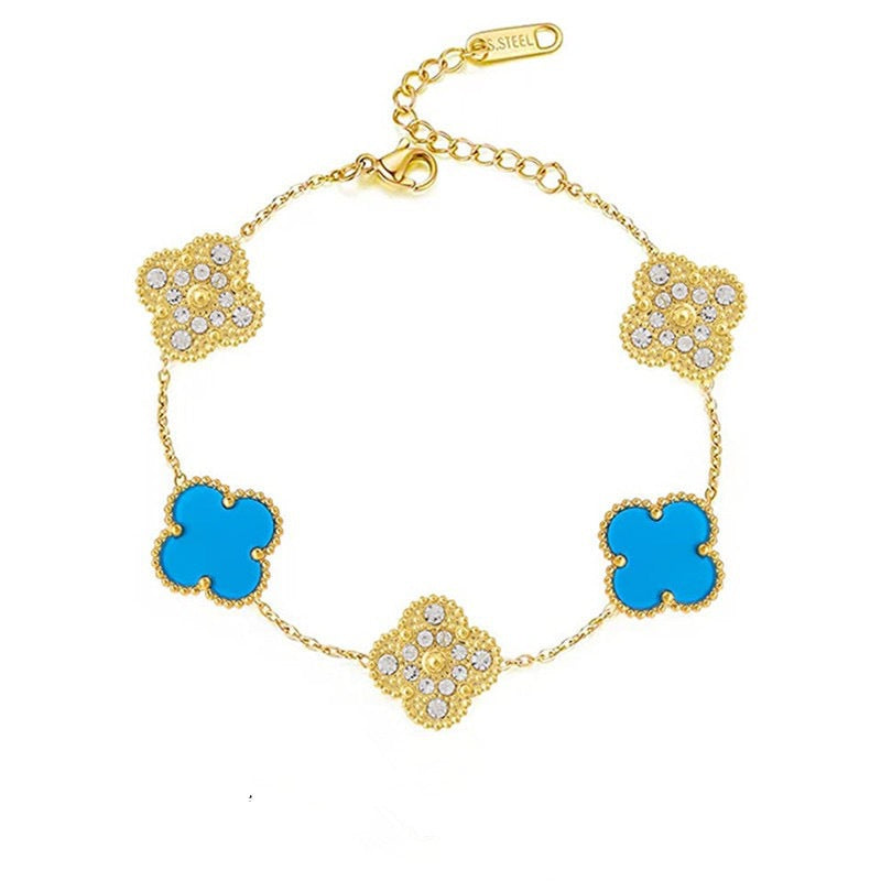 Natural Mother-of-pearl popular five-leaf clover bracelet titanium steel gold-plated 18k diamond double-sided mother-of-pearl bracelet hand jewelry