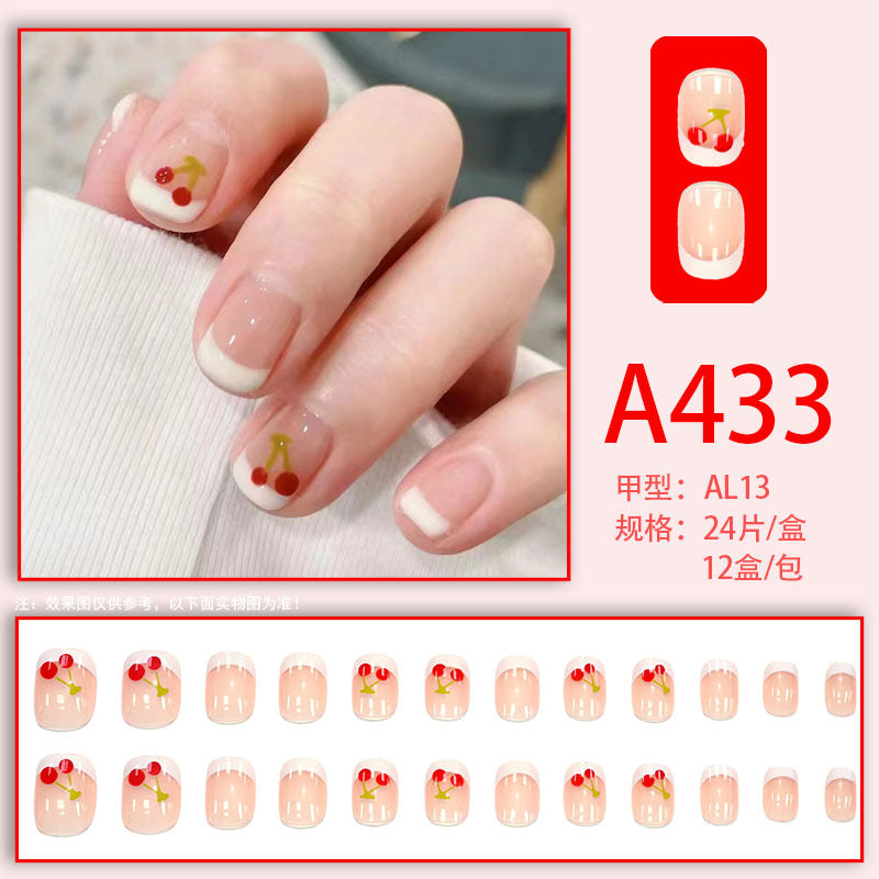 Wearable manicure nail pieces blooming French ins Aurora removable fake nails bow frosted ice transparent small clear