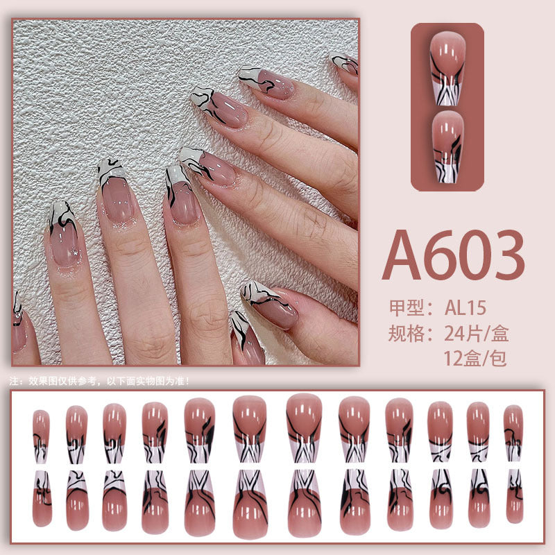 Summer and autumn gentle and simple pure lust style wearable nail patches printed solid color French style removable manicure fake nail patches