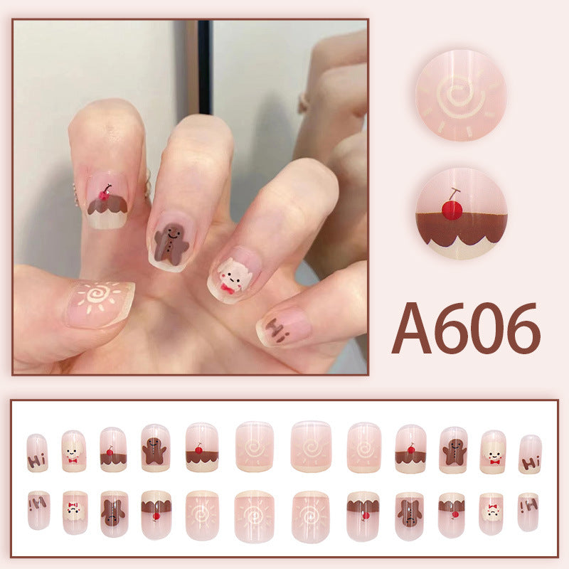 Summer and autumn gentle and simple pure lust style wearable nail patches printed solid color French style removable manicure fake nail patches