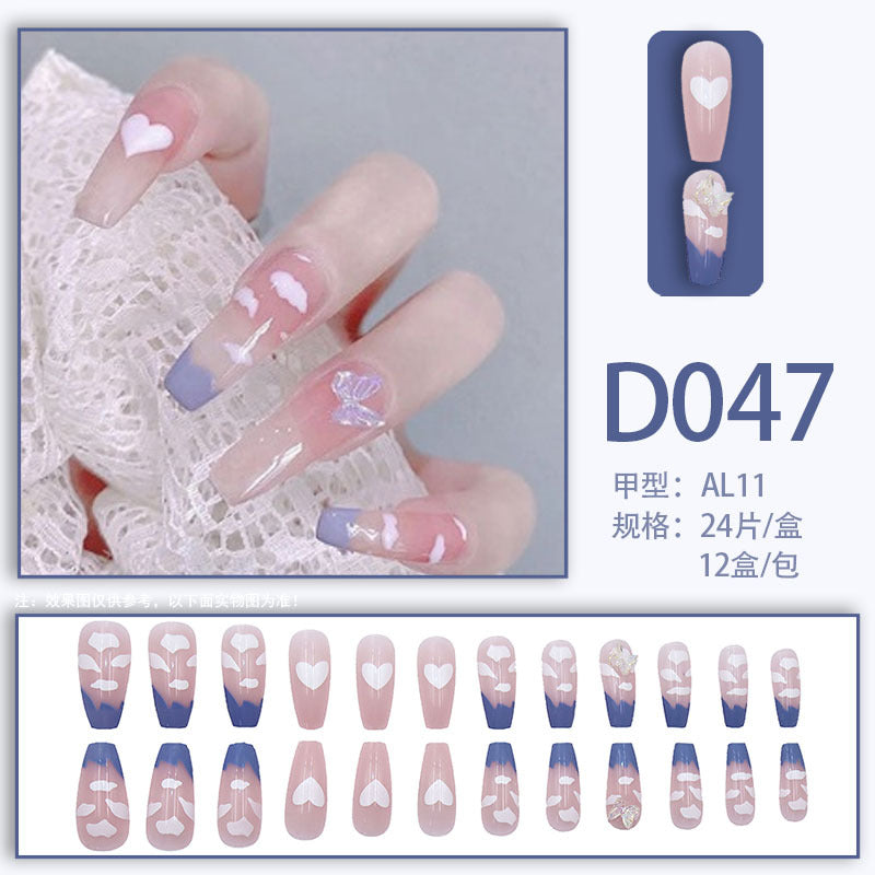 Wearable nails, fake nails, long water drops, European and American manicure, colorful small manicure tools, finished ladder-shaped nails cute cow-liked