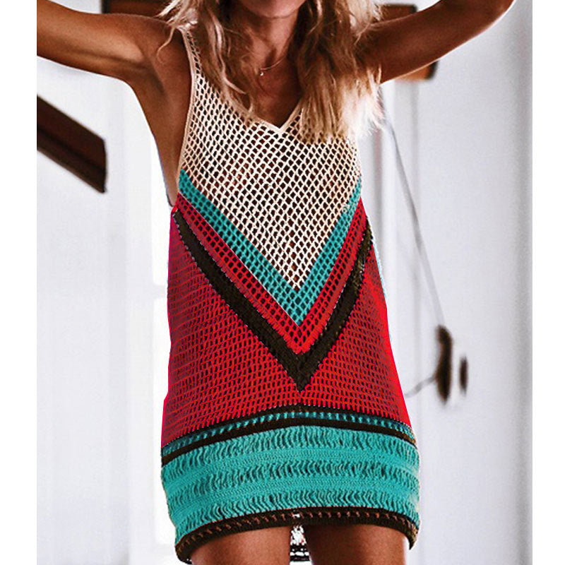 Bohemian style hand crocheted dress on top of bikini blouse beach dress sunscreen cover