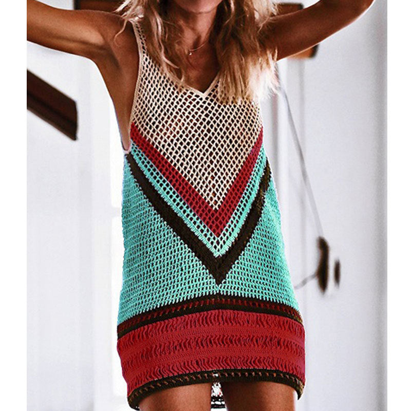 Bohemian style hand crocheted dress on top of bikini blouse beach dress sunscreen cover