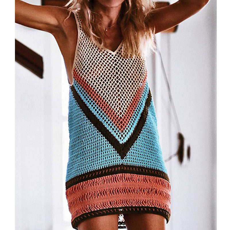 Bohemian style hand crocheted dress on top of bikini blouse beach dress sunscreen cover