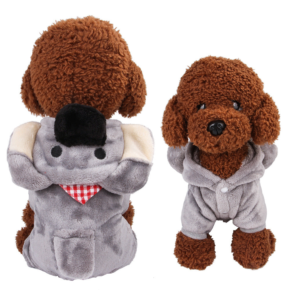 New autumn and winter pet clothes, coral fleece, Yiwu four-legged cartoon transformation, puppy clothes, dog clothes