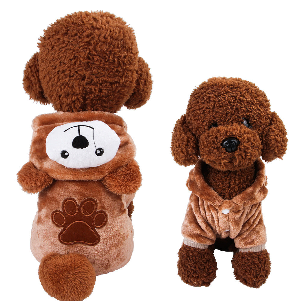 New autumn and winter pet clothes, coral fleece, Yiwu four-legged cartoon transformation, puppy clothes, dog clothes