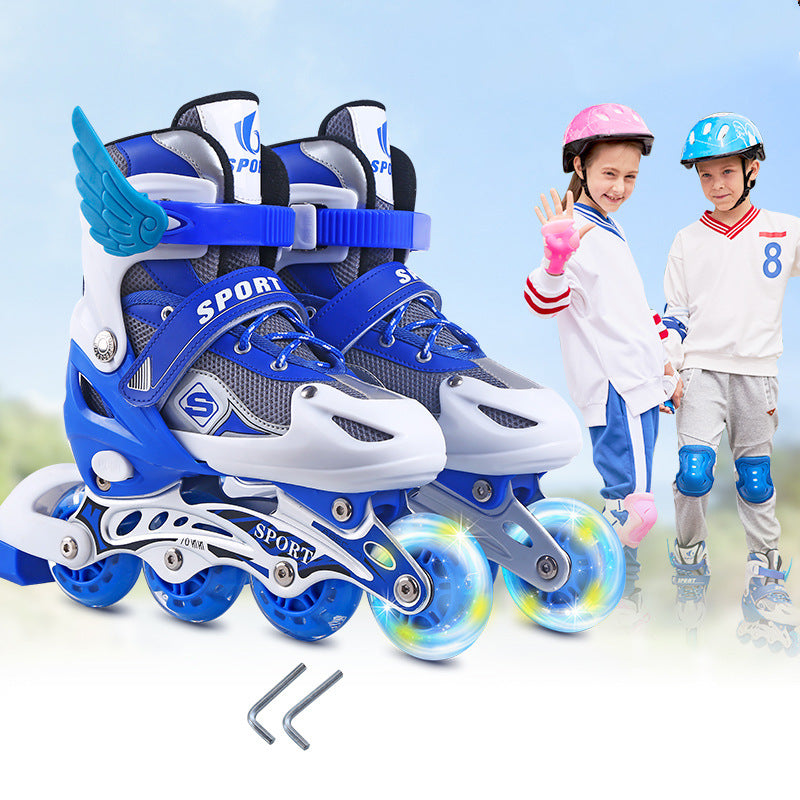 Factory wholesale roller skates for children, boys and girls, single flash PVC roller skates, roller skates, adjustable one piece shipping