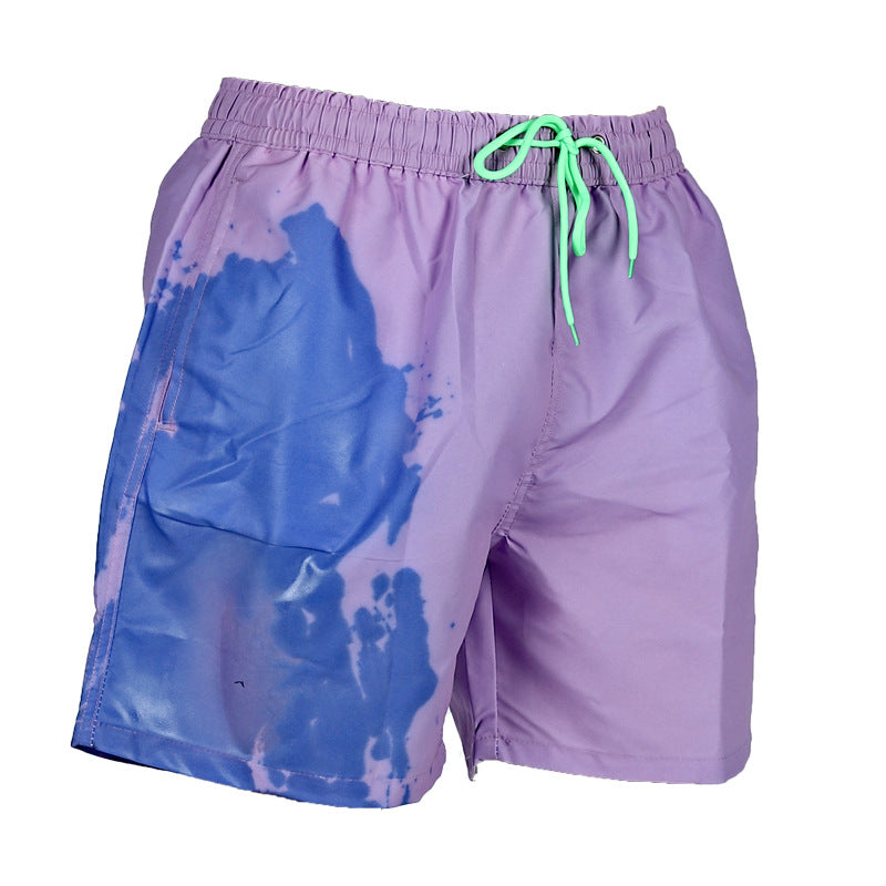Discoloration swimming trunks in water and heat Men's large size quick-drying temperature discoloration beach shorts sports pants summer quick-drying