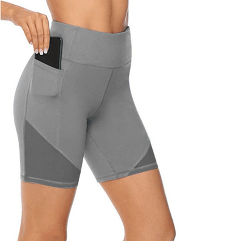 Pure color pocket yoga pants Cross-border high-waist quick-drying yoga shorts