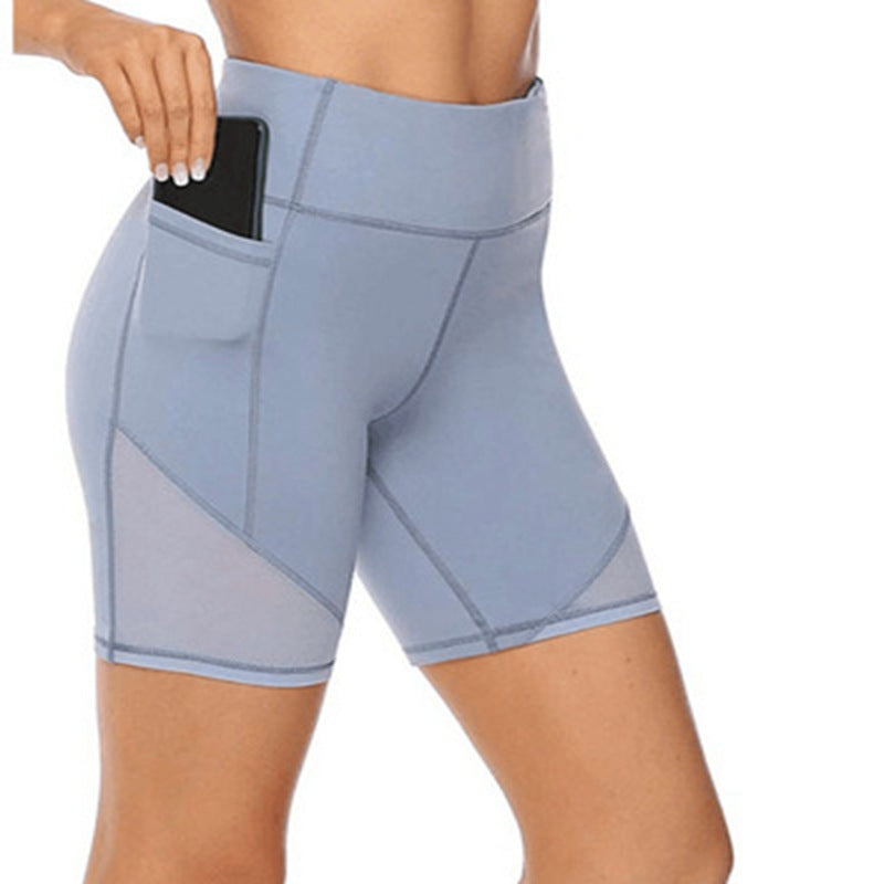 Pure color pocket yoga pants Cross-border high-waist quick-drying yoga shorts