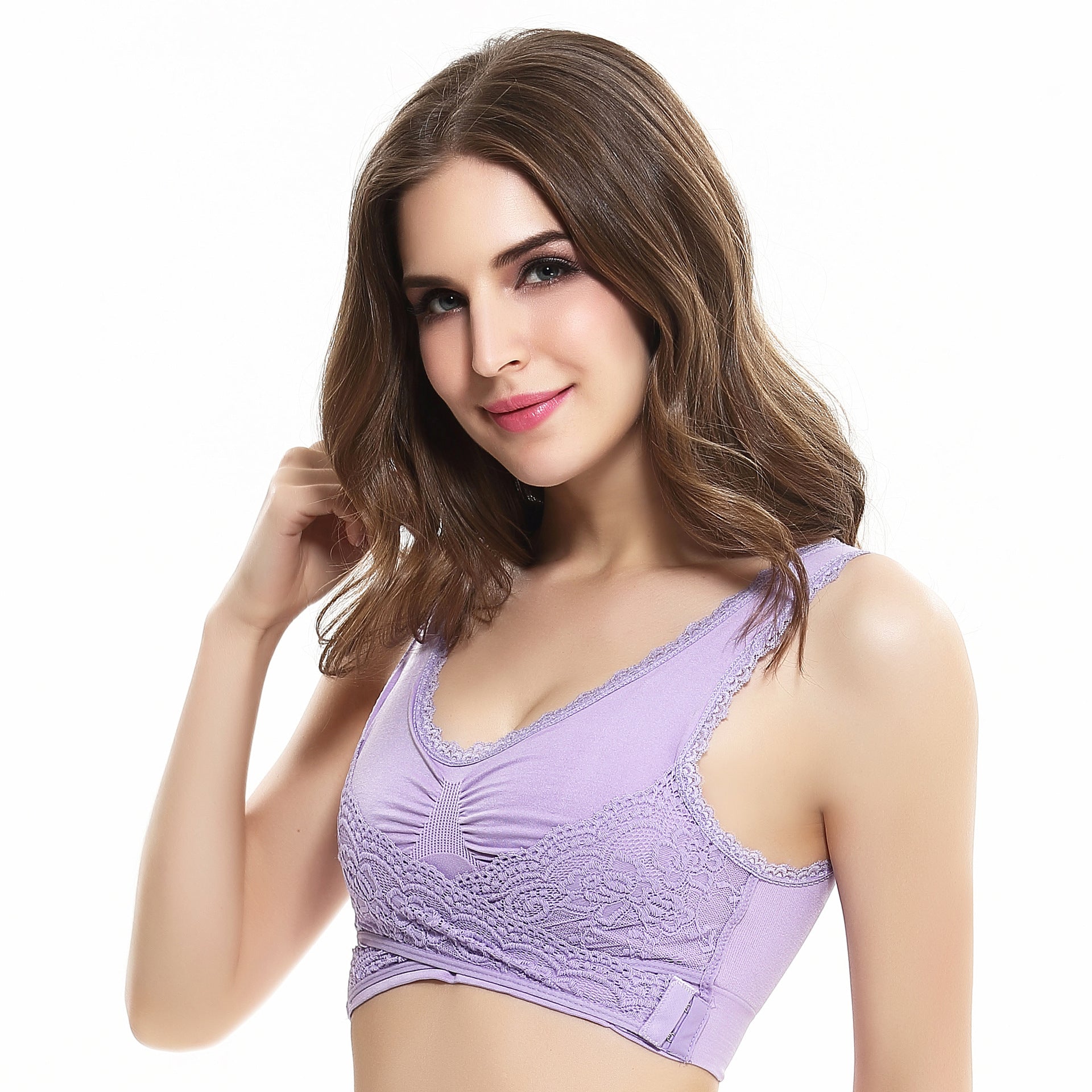 Front cross side buckle lace side without rim sports bra Super gather adjustment type support chest yoga running vest