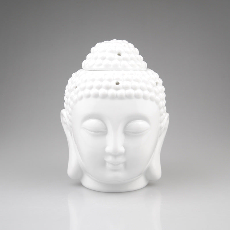 C-B special for black and white Thailand Buddha head incense burner ceramic aromatherapy burner essential oil incense burner candle essential oil dish white porcelain light transmission