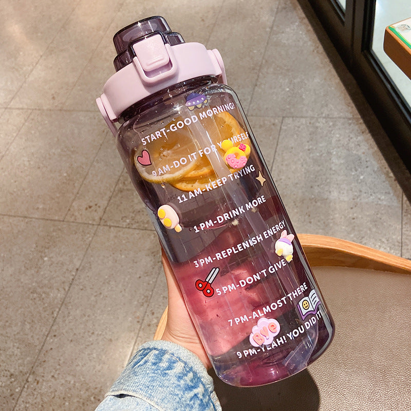 2000ml sports water cup women's summer fitness with straw large kettle portable plastic high temperature cross-border water bottle