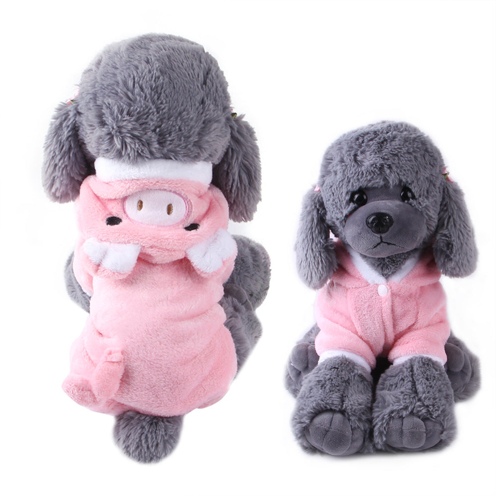 New autumn and winter pet clothes, coral fleece, Yiwu four-legged cartoon transformation, puppy clothes, dog clothes