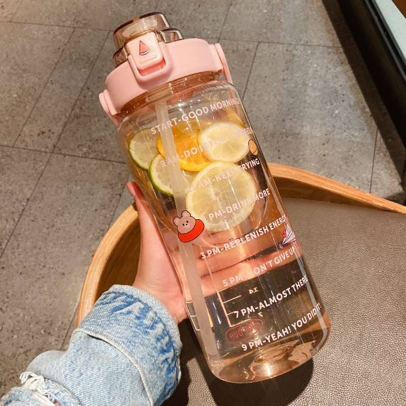 2000ml sports water cup women's summer fitness with straw large kettle portable plastic high temperature cross-border water bottle