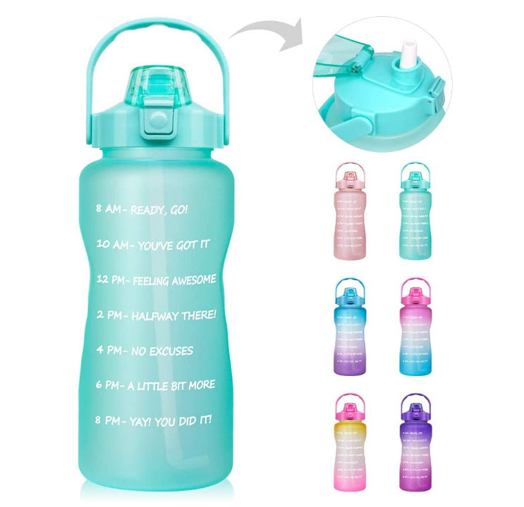 2.2L water bottle inspirational gradient water bottle with handle and straw Fitness sports bottle